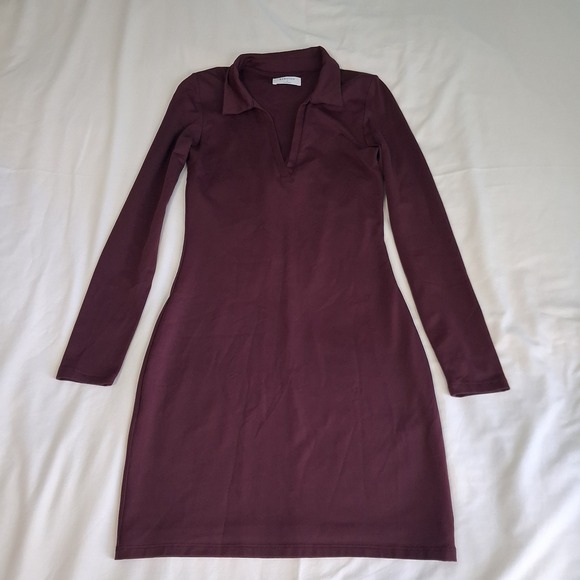 Babaton Contour Polo Long Sleeve Dress Women's Size Small  Maroon Preppy Career - Picture 13 of 15